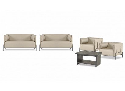 Zandkleurige werkkamer meubels designer 2x tweezits luxe fauteuils tafel