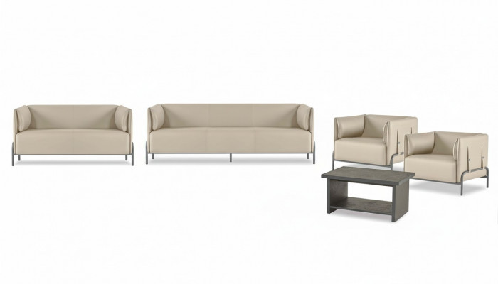 Kantoor-set 5-delig Beige 3-zits 2-zits 2x Fauteuils Grijs Salontafel