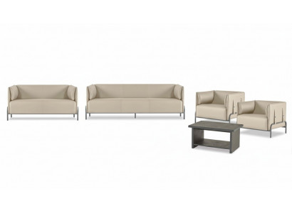 Kantoor-set 5-delig Beige 3-zits 2-zits 2x Fauteuils Grijs Salontafel