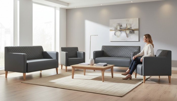 Kantoor-Set 4-delig 2x S-Zitter 2x Stoel Zwart Effen Modern