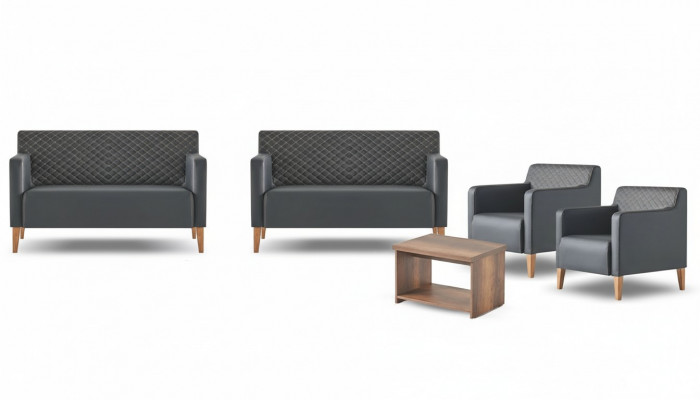 Werkruimte-set 5-delig Zwart 2x 2-zitsbank 2x fauteuil Bruin Salontafel