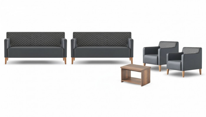 Werkplaatsset 5-delig Zwart 2x 3-zits 2x Fauteuil Bruin Salontafel