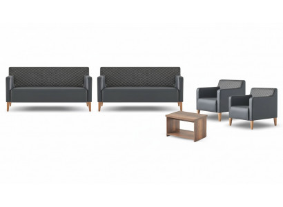 Werkplaatsset 5-delig Zwart 2x 3-zits 2x Fauteuil Bruin Salontafel