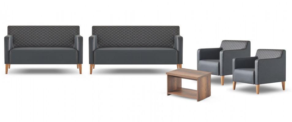 Kantoor set 5-delig Zwart 3-zits 2-zits 2x Fauteuil Salontafel