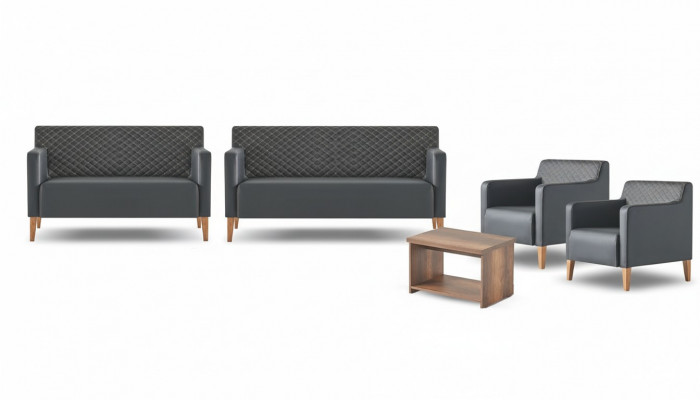 Kantoor set 5-delig Zwart 3-zits 2-zits 2x Fauteuil Salontafel