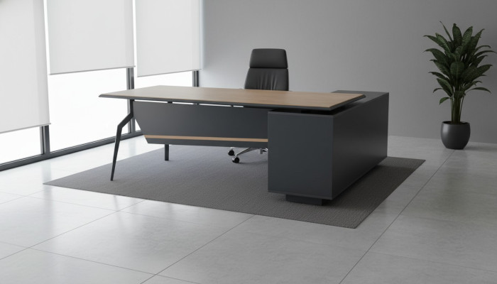 Zwart-bruine studeerkamer tafel designer hoektafel houten kantoormeubilair.
