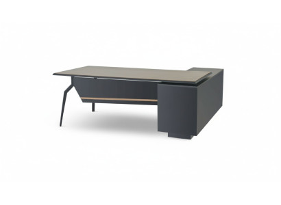 Zwart-bruine studeerkamer tafel designer hoektafel houten kantoormeubilair.