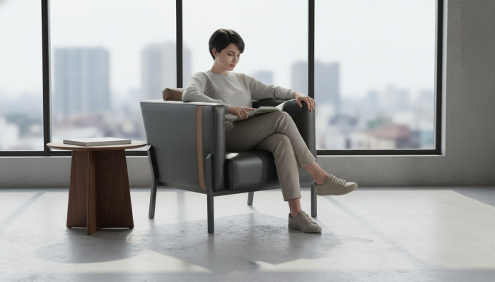 Zwarte leren fauteuil werkkamer designer eenzits leren zitmeubel