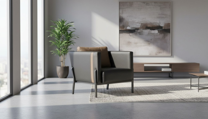 Zwarte leren fauteuil werkkamer designer eenzits leren zitmeubel