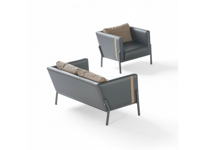 Werkruimte zitmeubilair luxe grijze lederen 2-zitsbank chique fauteuil