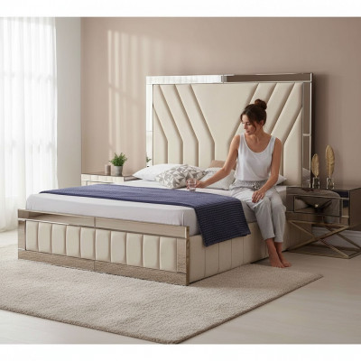 Luxe slaapkamer set designer tweepersoonsbed hout 2x nachtkastjes 3-delig