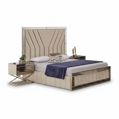 Luxe slaapkamer set designer tweepersoonsbed hout 2x nachtkastjes 3-delig