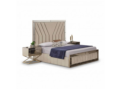 Luxe slaapkamer set designer tweepersoonsbed hout 2x nachtkastjes 3-delig