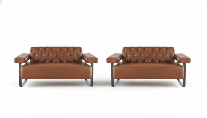 Bruine Chesterfield lederen sofa's roestvrij staal origineel modern 2-zits knop.
