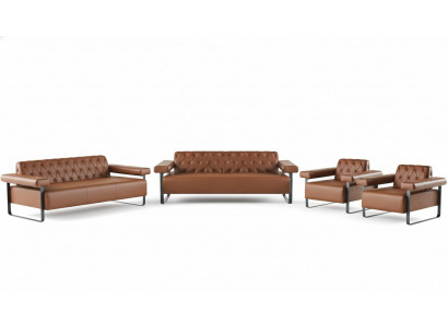 Sofa-opstellingen 3-zits 2x fauteuil RVS Chesterfield ontwerp bruin