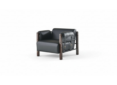 Leunstoel Zwart Moderne Fauteuil Hout Leer Zachte Armleuningen 1-Zits