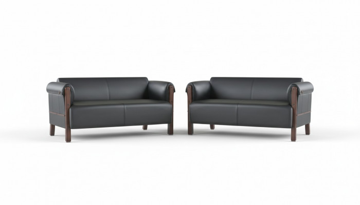 Bank Moderne Sofa-Set 2-Zitsbank Lederen Banken Zwart Hout Lederen Banken