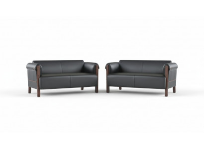 Bank Moderne Sofa-Set 2-Zitsbank Lederen Banken Zwart Hout Lederen Banken