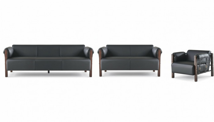 Sofa-sets Sofa-set Leren sofa 3-zits 2-zits Fauteuil Houten bank