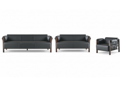 Sofa-sets Sofa-set Leren sofa 3-zits 2-zits Fauteuil Houten bank