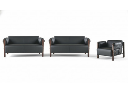 Bankstel Bankstellen Banken Leer 2-Zits Fauteuil Zwart Modern Hout