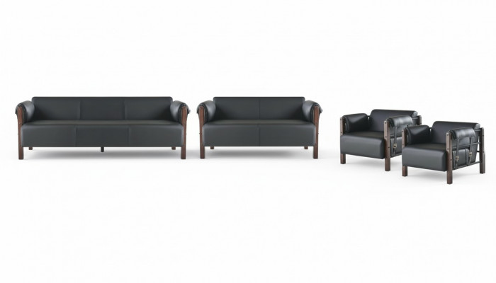 Zitmeubel 3-zitsbank 2-zitsbank Couch Sofa's Leren banken Set Fauteuil Zwart