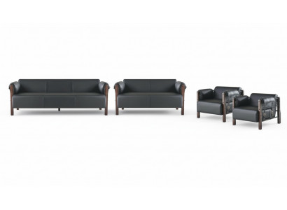 Zitmeubel 3-zitsbank 2-zitsbank Couch Sofa's Leren banken Set Fauteuil Zwart