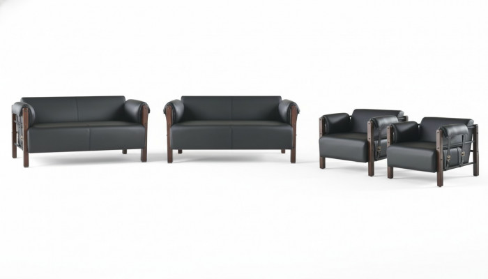 Ledersofa's Bank 2-zitsbanken Banken Fauteuils Zwart Modern Leer Hout