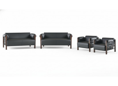 Ledersofa's Bank 2-zitsbanken Banken Fauteuils Zwart Modern Leer Hout