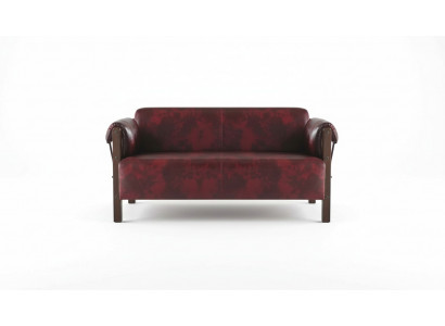 Bank Bordeaux Lederen Sofa 2-zitter Leder Hout Modern Sofa Armleuningen
