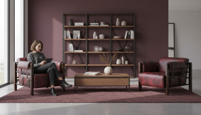 Leren fauteuil Bordeaux leren fauteuil modern 1-zits set zachte armleuningen