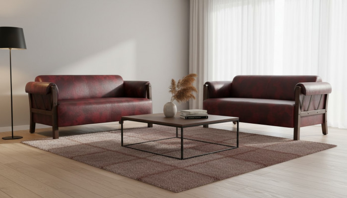 Lederen banken 2-zits Bordeaux Lederen zitmeubel Sofa-set Banken Modern