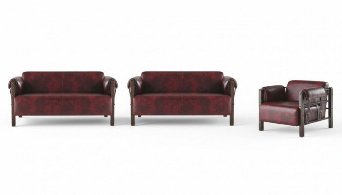 Sofa-set 2-zitter fauteuil lederen banken compleet leer hout modern zacht