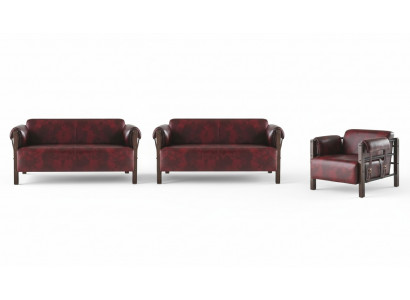 Sofa-set 2-zitter fauteuil lederen banken compleet leer hout modern zacht