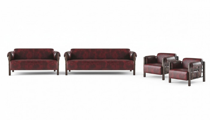 Bankstel 3-zitter 2-zitter fauteuil bordeaux leren banken compleet
