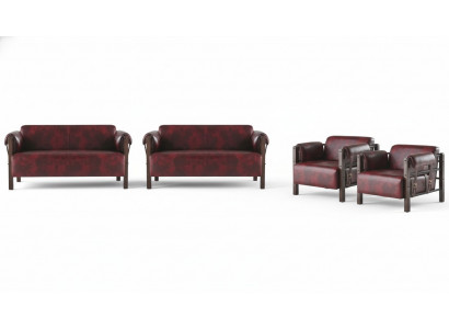 Banken 2-zitsfauteuil Bordeaux Modern Houten Zachte Lederen Armleuningen Set