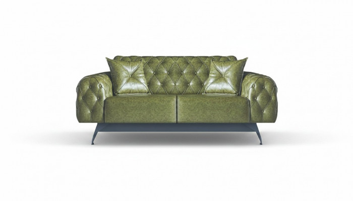 Lederen bank 2-zitsbank Groen Bekleding Klassiek Kussen Chesterfield Bank
