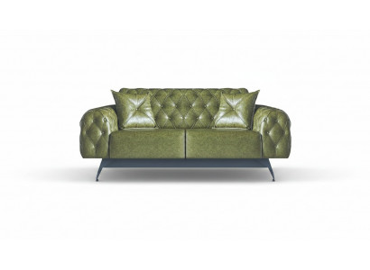 Lederen bank 2-zitsbank Groen Bekleding Klassiek Kussen Chesterfield Bank