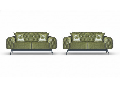 Sofa-Set 2-zits Lederen Banken Groen Chesterfield Klassiek Kussen Bekleding