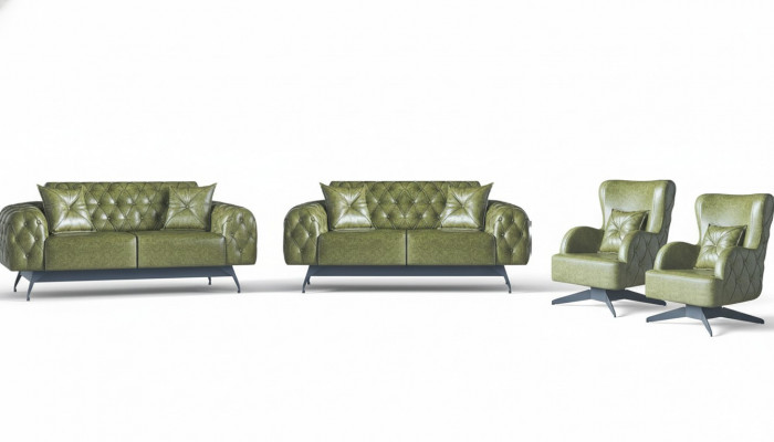Sofa-Set Kussen Kussen 2-Zitter Leren Fauteuil Groen Zitmeubel Chesterfield