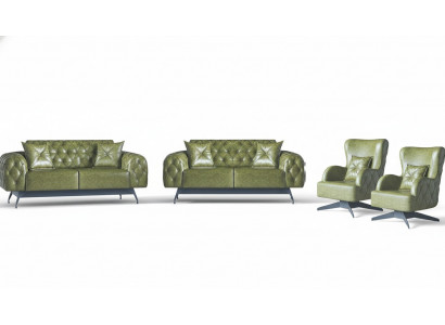 Sofa-Set Kussen Kussen 2-Zitter Leren Fauteuil Groen Zitmeubel Chesterfield