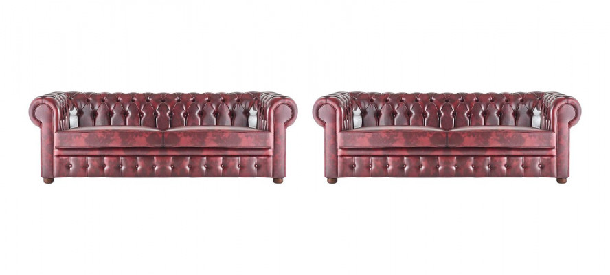 Chesterfield 3-Zits Bank Bordeaux Sofa's Klassiek Lederen Sofa's Hout 2-delig