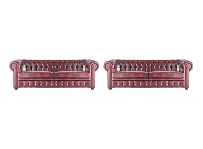 Chesterfield 3-Zits Bank Bordeaux Sofa's Klassiek Lederen Sofa's Hout 2-delig