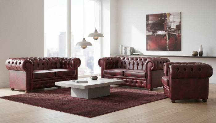 Lederen Chesterfield banken 2-zits fauteuil Bordeaux Klassiek Leder