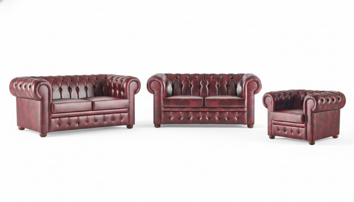 Lederen Chesterfield banken 2-zits fauteuil Bordeaux Klassiek Leder