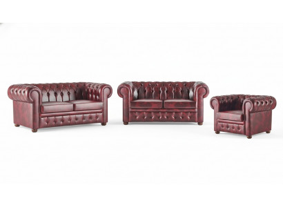 Lederen Chesterfield banken 2-zits fauteuil Bordeaux Klassiek Leder