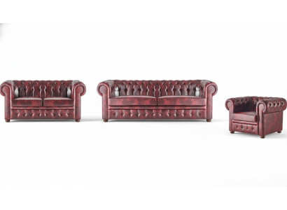 Zitmeubelset Bordeaux 3-zitter 2-zitter fauteuil Chesterfield Klassieke meubels