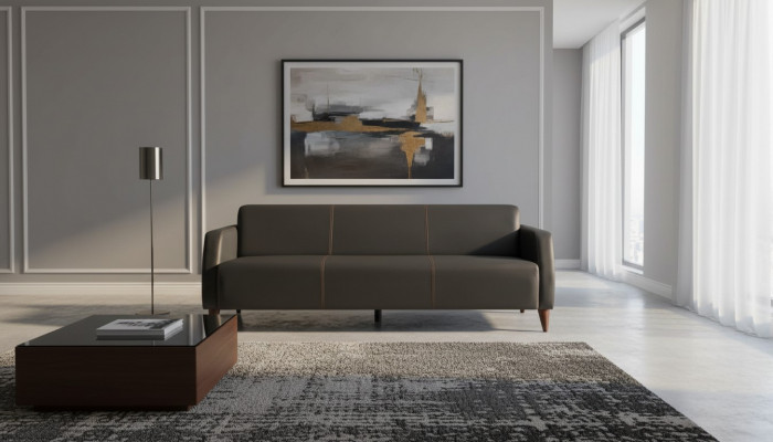 Ledersofa 3-zitsbank Zwart Leer Hout Modern Veelzijdig Zacht