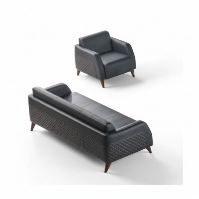 Leren banksstellen Set 3-zits Fauteuil Zwart Bankstel Modern Sofa-Set Zitmeubilair