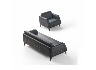 Leren banksstellen Set 3-zits Fauteuil Zwart Bankstel Modern Sofa-Set Zitmeubilair